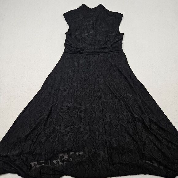 Perceptions New York Sleeveless Midi Dress Size Medium Black Lace Poly Lined - Picture 2 of 6